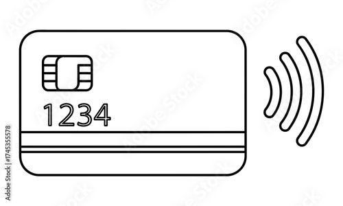 Modern outline icon representing contactless credit card payments for secure and convenient digital transactions and financial technology services