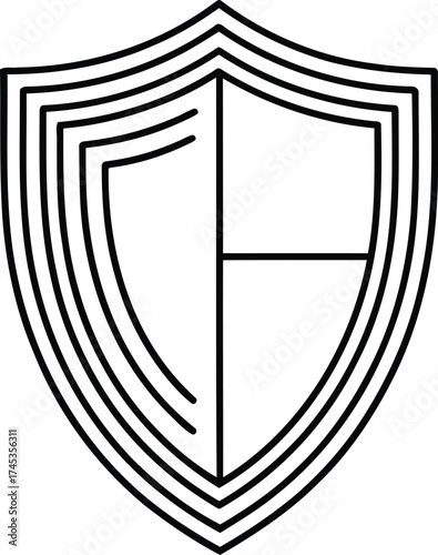Shield outline with concentric layers and internal division Keywords: shield, security
