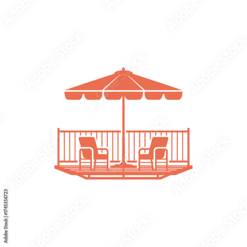 Terrace With Umbrella and Chairs on Transparent Background Design