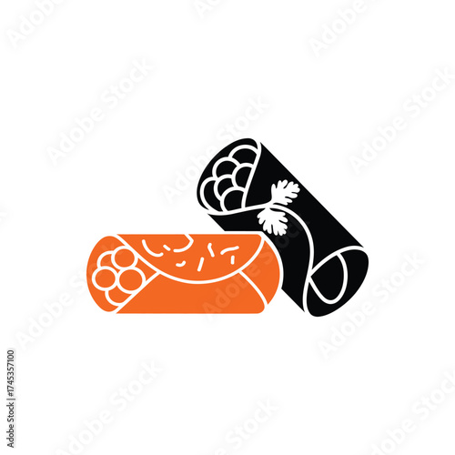 Two Spring Rolls Icon in Orange and Black on Transparent Background Food Item