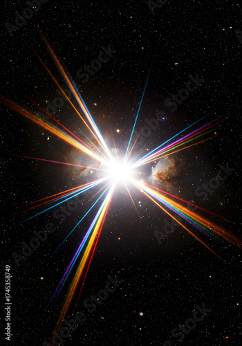 [Generative AI] 어두운 우주 속에서 폭발하는 밝은 별과 광선