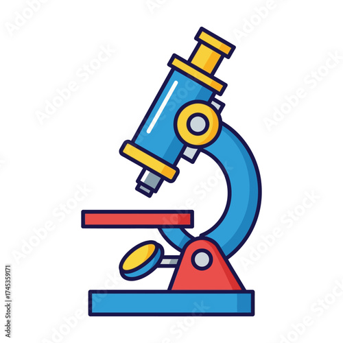 Illustration of a Blue and Red Microscope for Scientific Research.