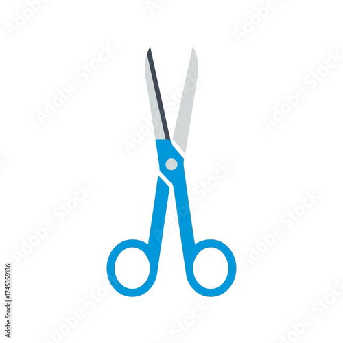 Bright Blue Scissors with Silver Blades Open and Ready to Cut.