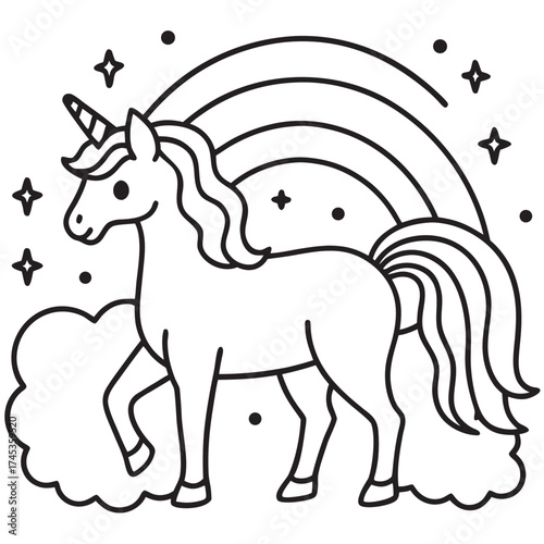 Cute Unicorn with Rainbow Coloring Page