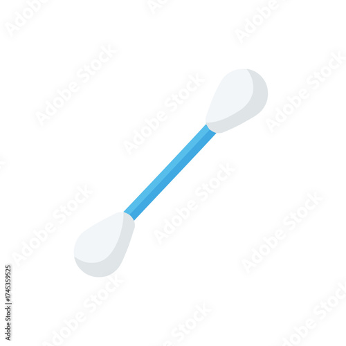 A single cotton swab with a blue stick and white ends isolated on a white background.