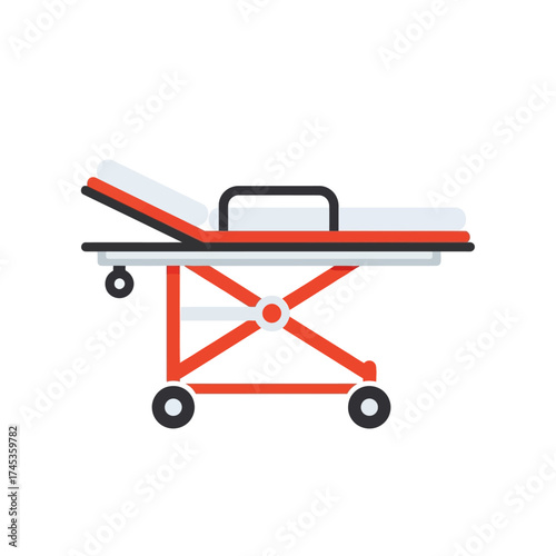 Emergency medical stretcher ready for patient transport in hospital setting.
