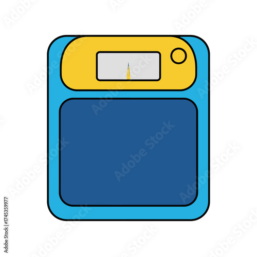 Blue and Yellow Bathroom Scale Illustration with Analog Display.