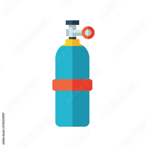 Blue scuba diving tank with red and yellow details, ready for underwater adventures.