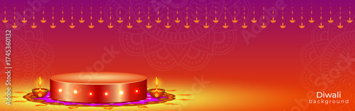 Vector illustration of Diwali background with podium social media template