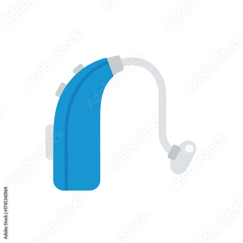 Blue hearing aid device with white tube and earbud for hearing loss treatment.