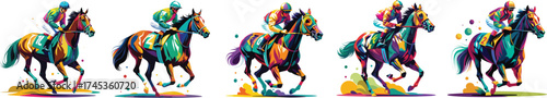 Vibrant abstract horse race with jockey in motion