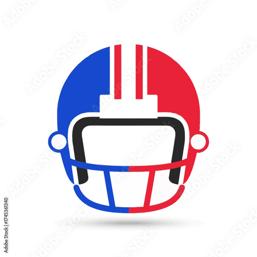 American football helmet design with red white and blue color scheme.