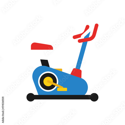 Blue stationary exercise bike with red accents for fitness.