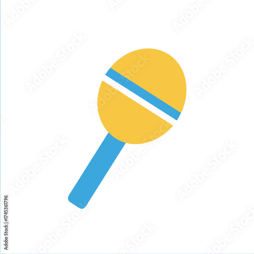 Cartoon Rattle Toy with Blue Handle and Yellow Head.