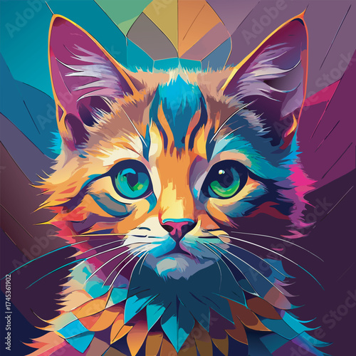 Vibrant Geometric Cat Portrait