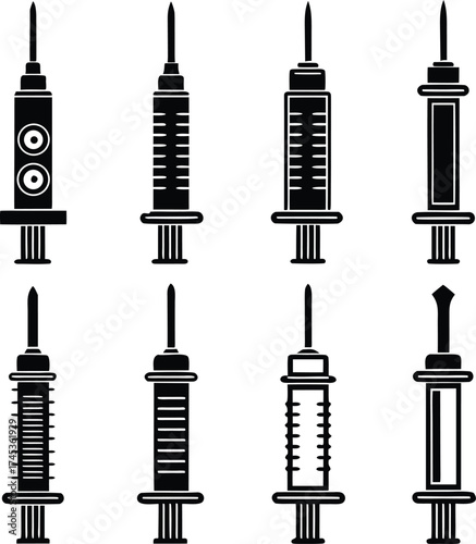 syringe, vaccine, medical, icon, set, glyph, injection, healthcare, medicine, hospital, clinic, doctor, nurse, treatment, vaccination, immunization, disease, prevention