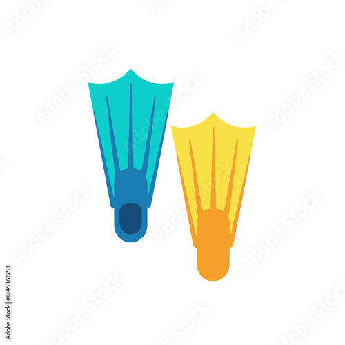Pair of colorful swim fins for snorkeling and diving.