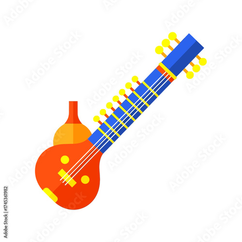 Vibrant Sitar Musical Instrument Illustration.