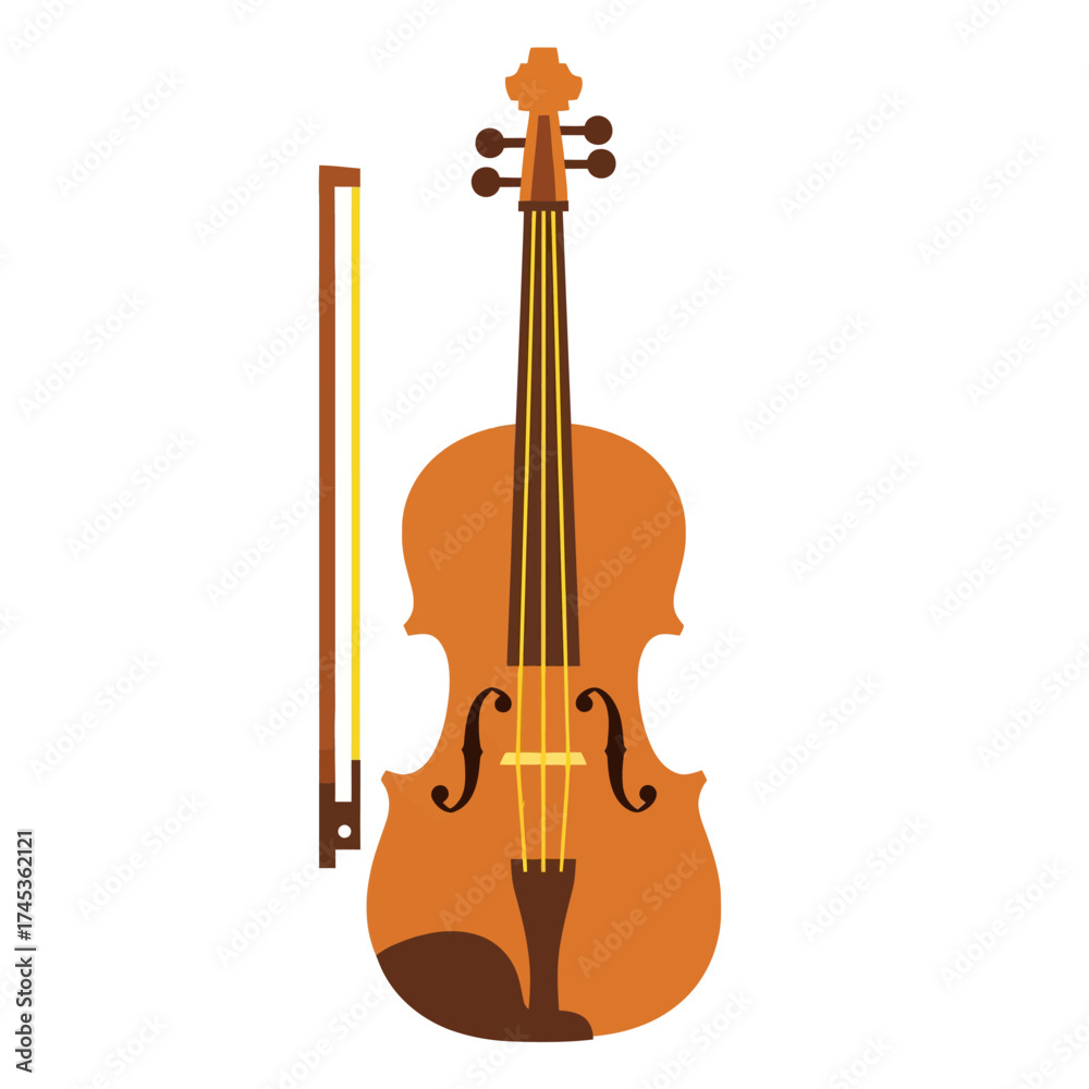Fototapeta premium Elegant violin and bow illustration, perfect for musical themes and artistic projects.
