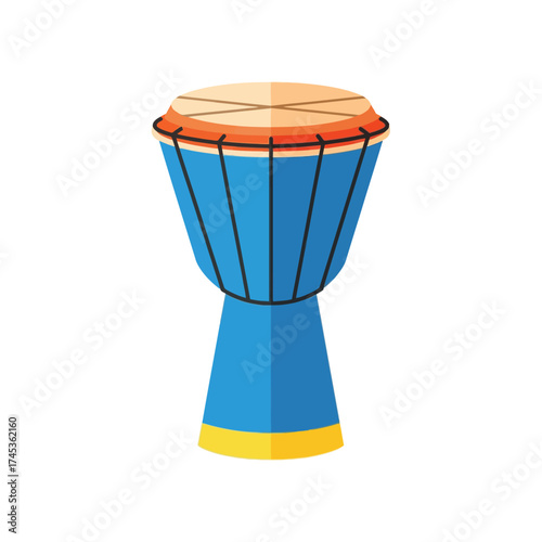 Stylized Illustration of a Blue Djembe Drum with Tan Drumhead.
