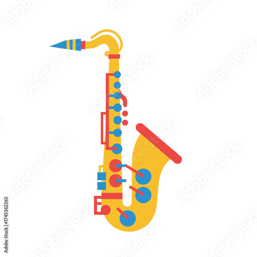 Colorful Cartoon Saxophone Musical Instrument Illustration.