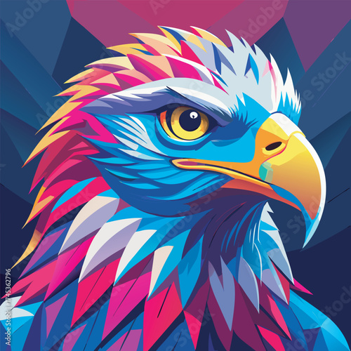 Vibrant Geometric Eagle Head Illustration
