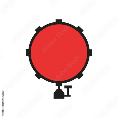 Red Drum Instrument with Black Accents on White Background.