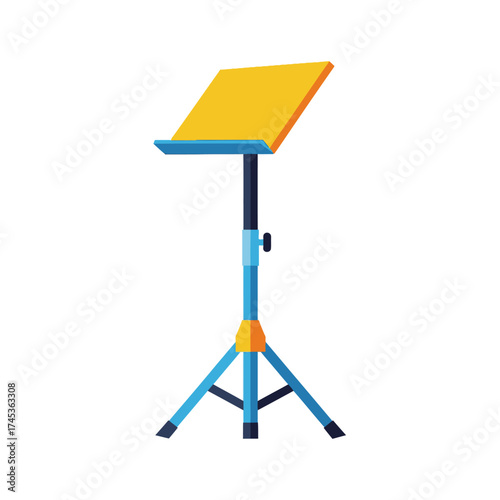 Music Stand with Yellow Top and Blue Base on White Background.