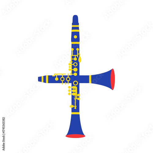 Two blue clarinets arranged in a cross shape illustration.