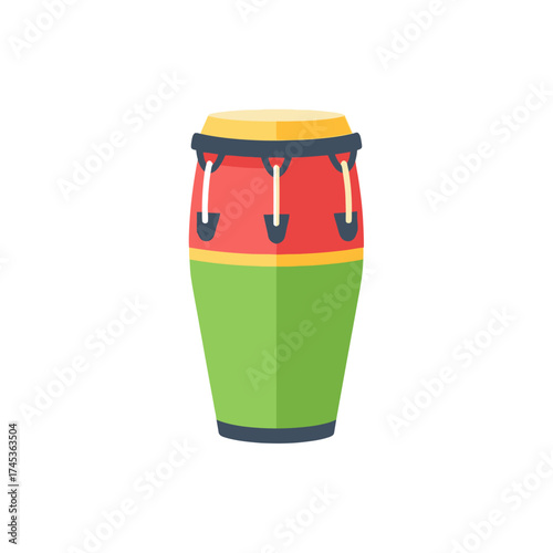 A colorful conga drum with red and green sections.