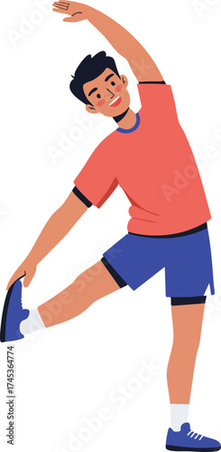Flat Young Man Stretching Exercise Illustration for Fitness Lifestyle