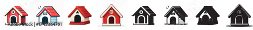 Set of vector and shilhouttes simple dog house images on white background