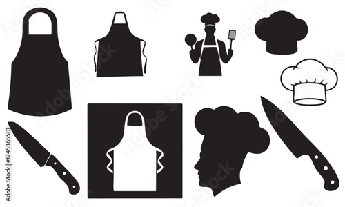 Professional Chef and Culinary Equipment Black Silhouettes Set