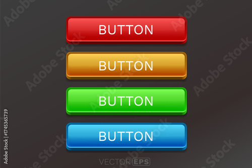 Glossy UI Buttons Set. A collection of vibrant vector web elements.