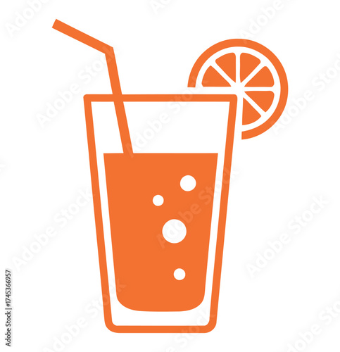 Orange drink with a straw and orange slice in a glass on a white background vector graphic vector