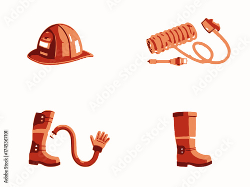 Vector illustration of firefighter equipment on white background