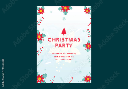Editable Christmas Party Flyer Template with Festival Elements and Event Details.