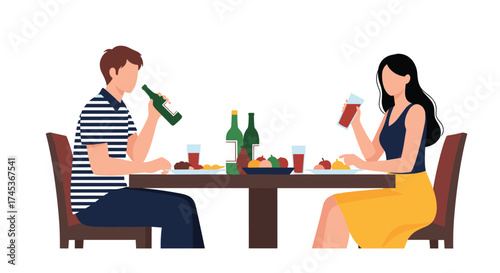 A couple enjoys a meal together at a table outdoors.