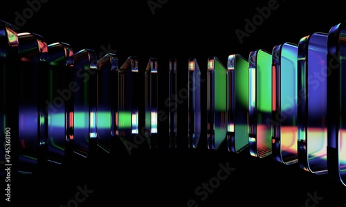 Abstract iridescent glass cubes on a black background, 3d render © VAlex