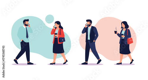 People walking and talking on their phones outdoors.