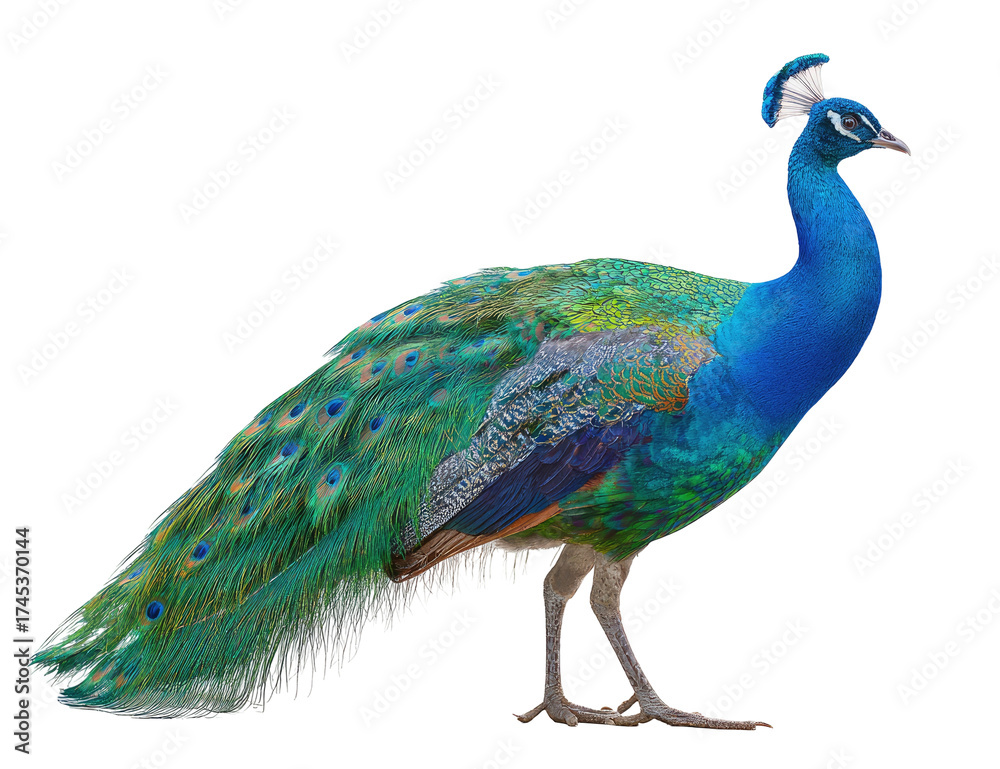 Fototapeta premium Profile view of a vibrant peacock