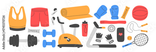 Gym vector set. Fitness icon isolated set. Gym exercise icon vector set.
