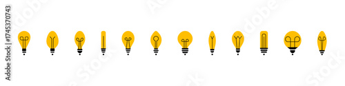 Light bulb icon set. New idea vector set. Electricity lamp bulb isolated set. Innovation idea symbol.