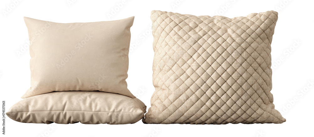 Fototapeta premium Two cream-colored decorative throw pillows