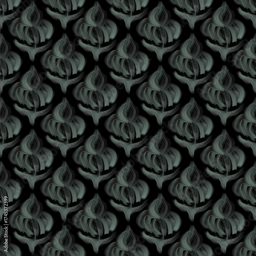 Dark Green Seamless Abstract Pattern with Brush Texture