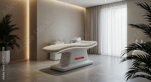Modern Medical Examination Room with Comfortable Treatment Bed and Soft Natural Lighting