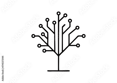 Digital Branch Circuit, A tree-like pattern resembling an electronic circuit, with branching lines ending in circles.