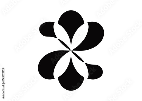 A symmetrical flower-like shape with five large black petals arranged radially.