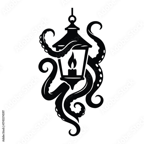 Vector art of mysterious lantern with octopus tentacles