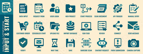 Input and Start Workflow Icons - Duotone Business UI Vector Set (24 Icons)